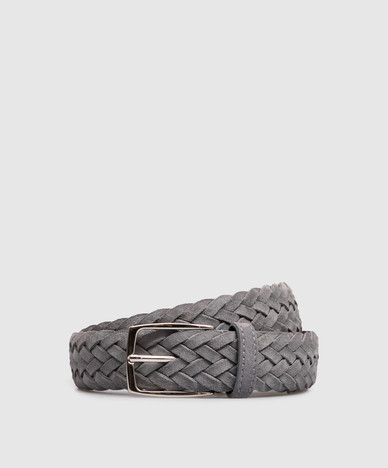 Grey suede belt with weaving