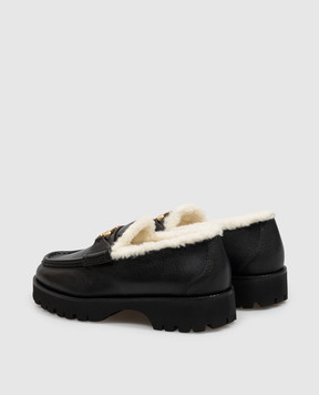 Valentino Black leather loafers with Buffalo fur VLogo 9W2S0NF5JJJ
