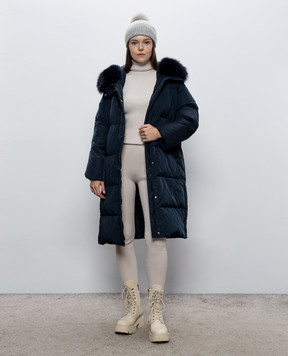 Yves Salomon Army Blue down jacket with fox fur 27WFM01308DOTM