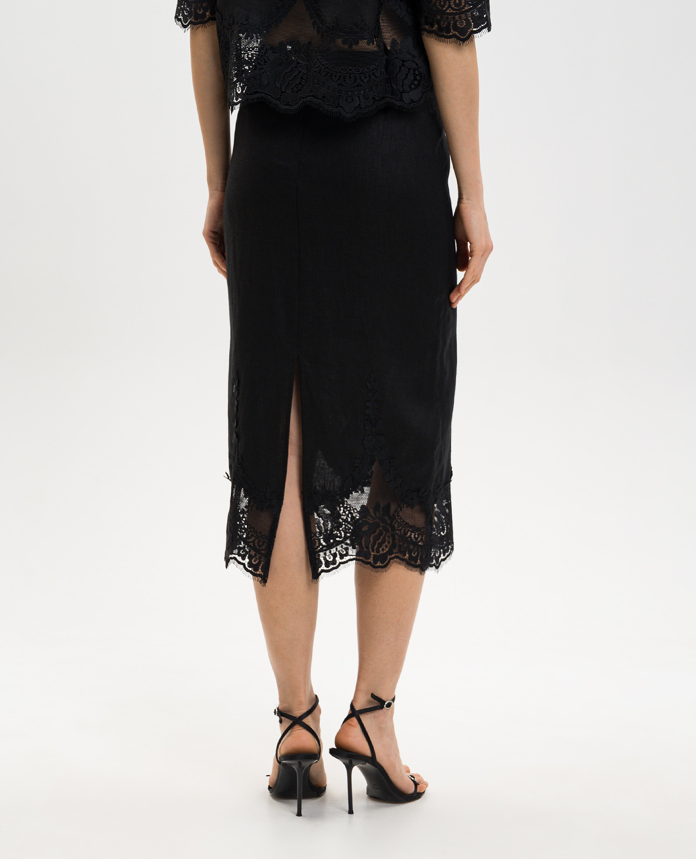 

Black linen midi skirt with lace Twinset
