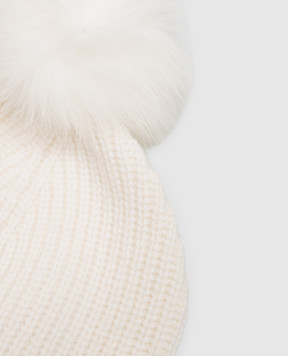 Yves Salomon Enfant Ivory cashmere baby hat with fox fur pompom 20WEA500XXCARD