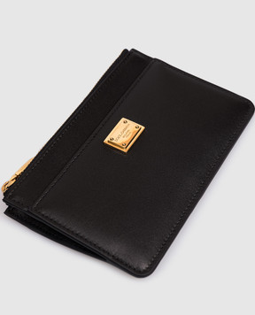 Dolce&Gabbana Black leather cardholder with metal plate BI1261A9S25