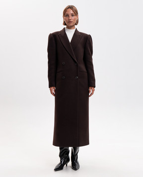 Twinset Brown double-breasted coat with wool 262TP2450