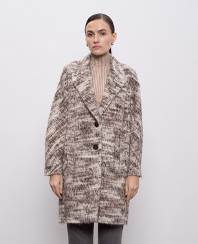 Peserico Brown alpaca coat with patch S2005202138