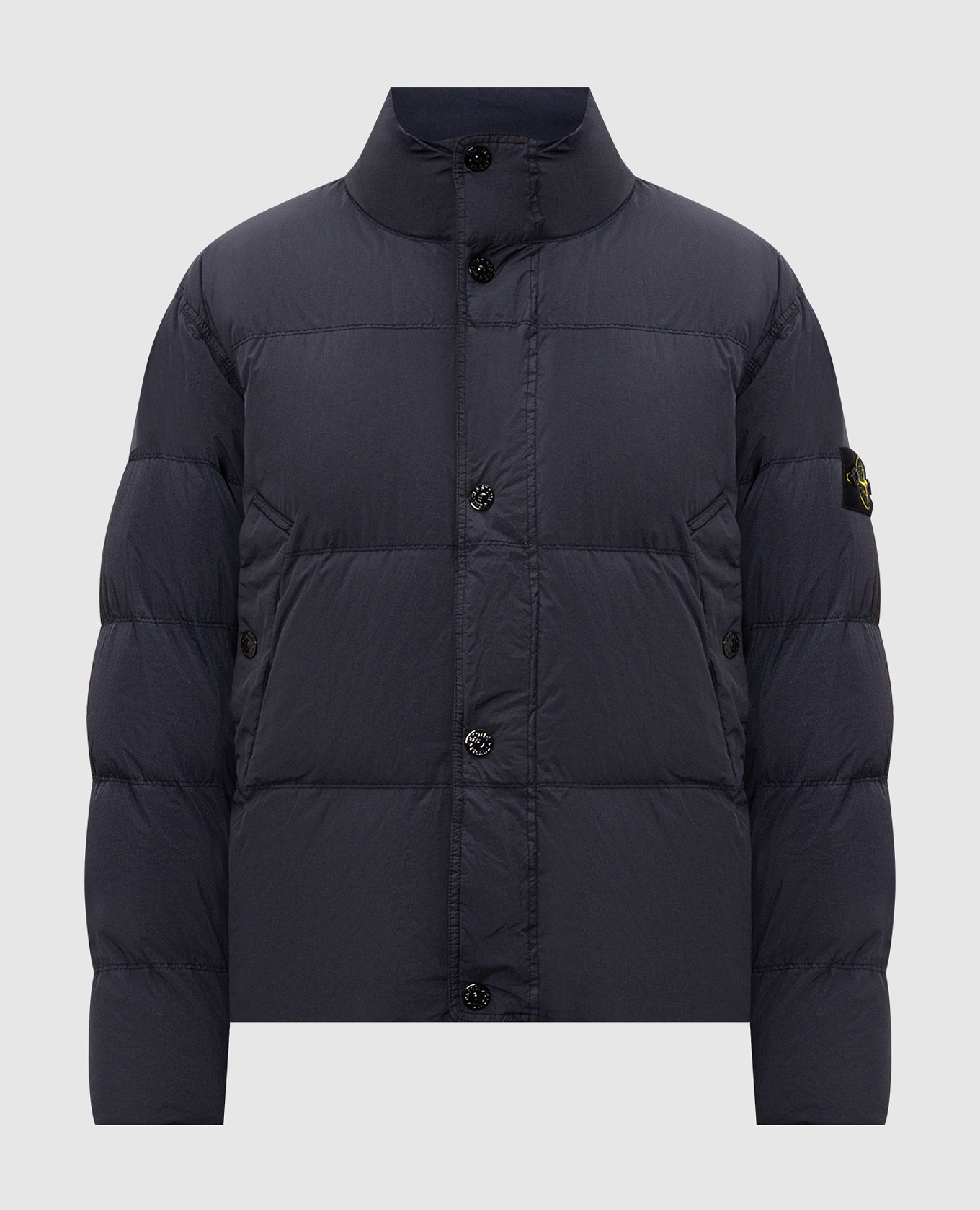 Blue down jacket with logo patch