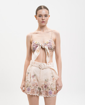 Twinset Beige linen top with floral print 261TT2564