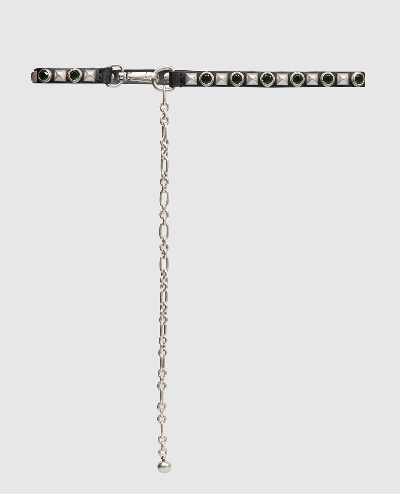 Black leather belt with crystals and rivets