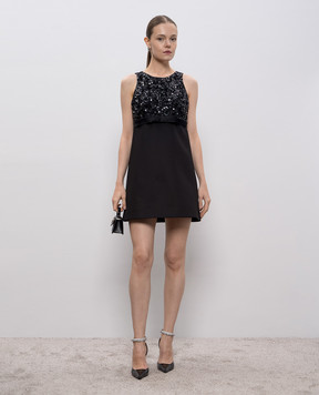 Casablanca Black mini dress with floral applique WAW25DR18502