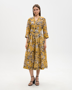 Max Mara Yellow dress with floral print sash SMMESTREMO