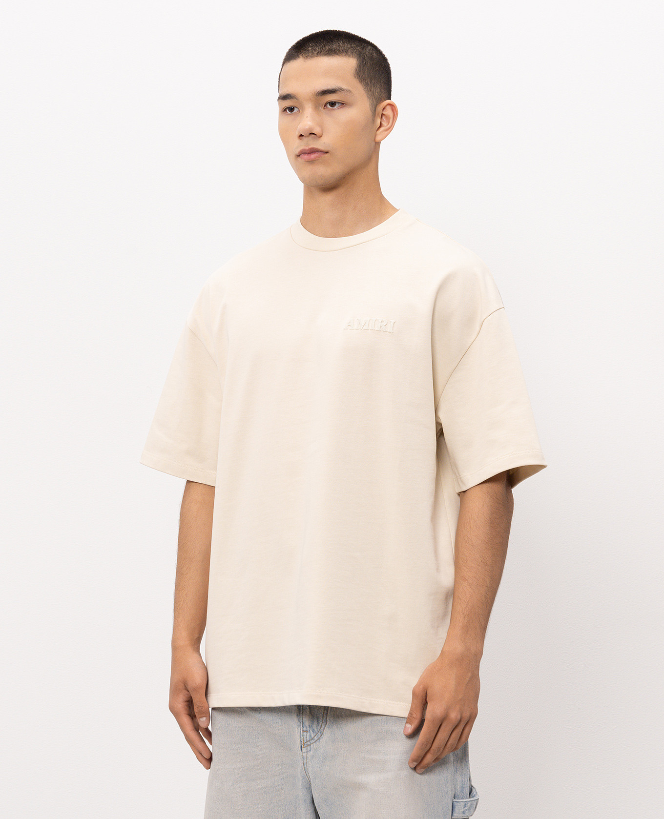 Beige T-shirt with textured logo embroidery AMIRI 3