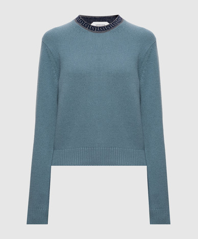 Blue wool and cashmere sweater with pattern