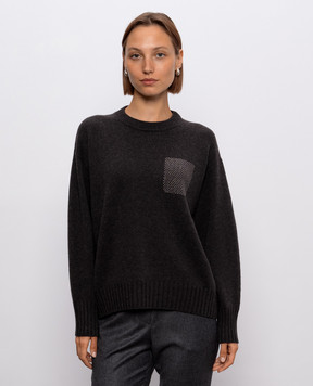 Peserico Gray wool, silk and cashmere sweater with monil chain A99230F07B9283