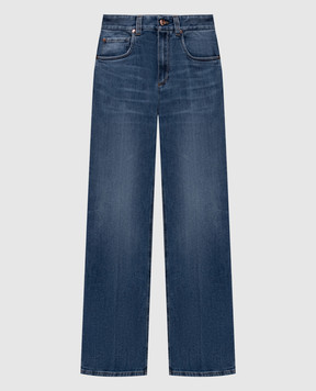 Brunello Cucinelli Blue jeans with a frayed effect and a monil chain MB114P4006