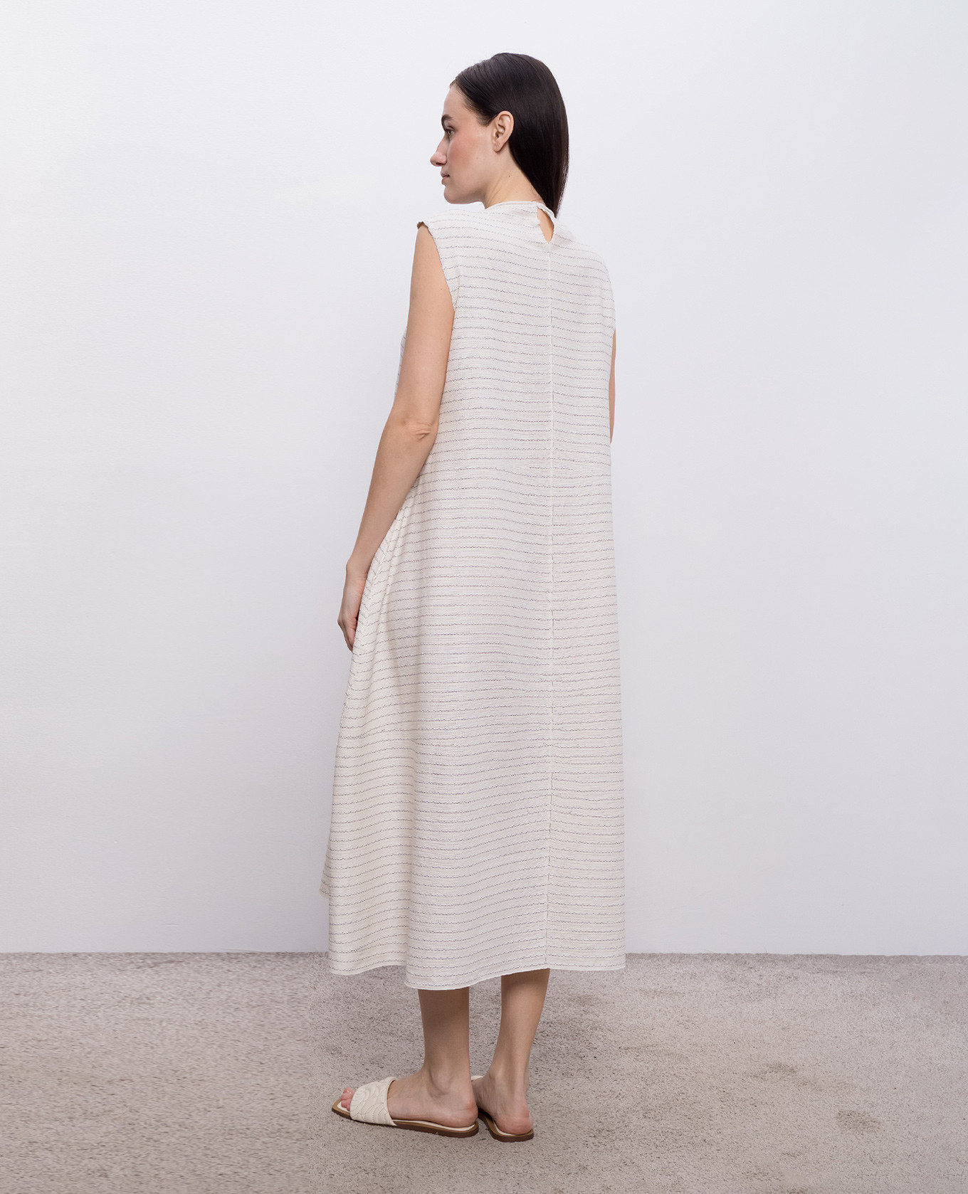 

Ivory silk and linen midi dress BOBOUTIC, Beige