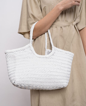 Dragon Nantucket White Woven Leather Tote Bag DGS68822