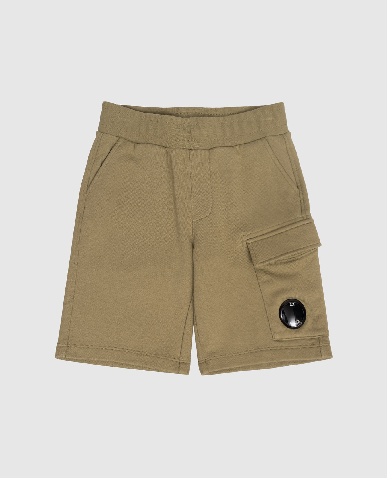 Children's khaki shorts with logo patch