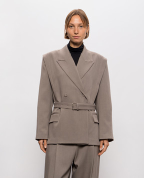 Solotre Beige double-breasted jacket with belt M1AC0154