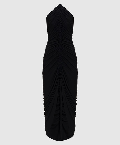 Black midi dress with drapery