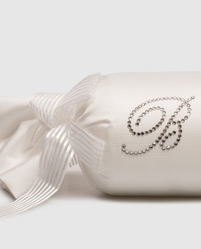 Blumarine Home White decorative neck pillow with crystals W0200250036