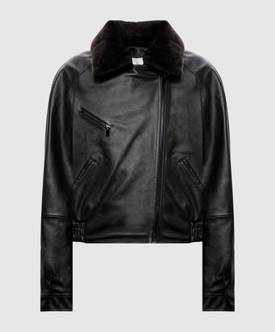 Brown leather jacket with fur