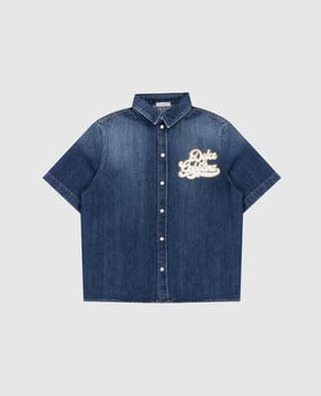 Dolce&Gabbana Children's blue denim shirt with logo patch L44S77LDD66812+