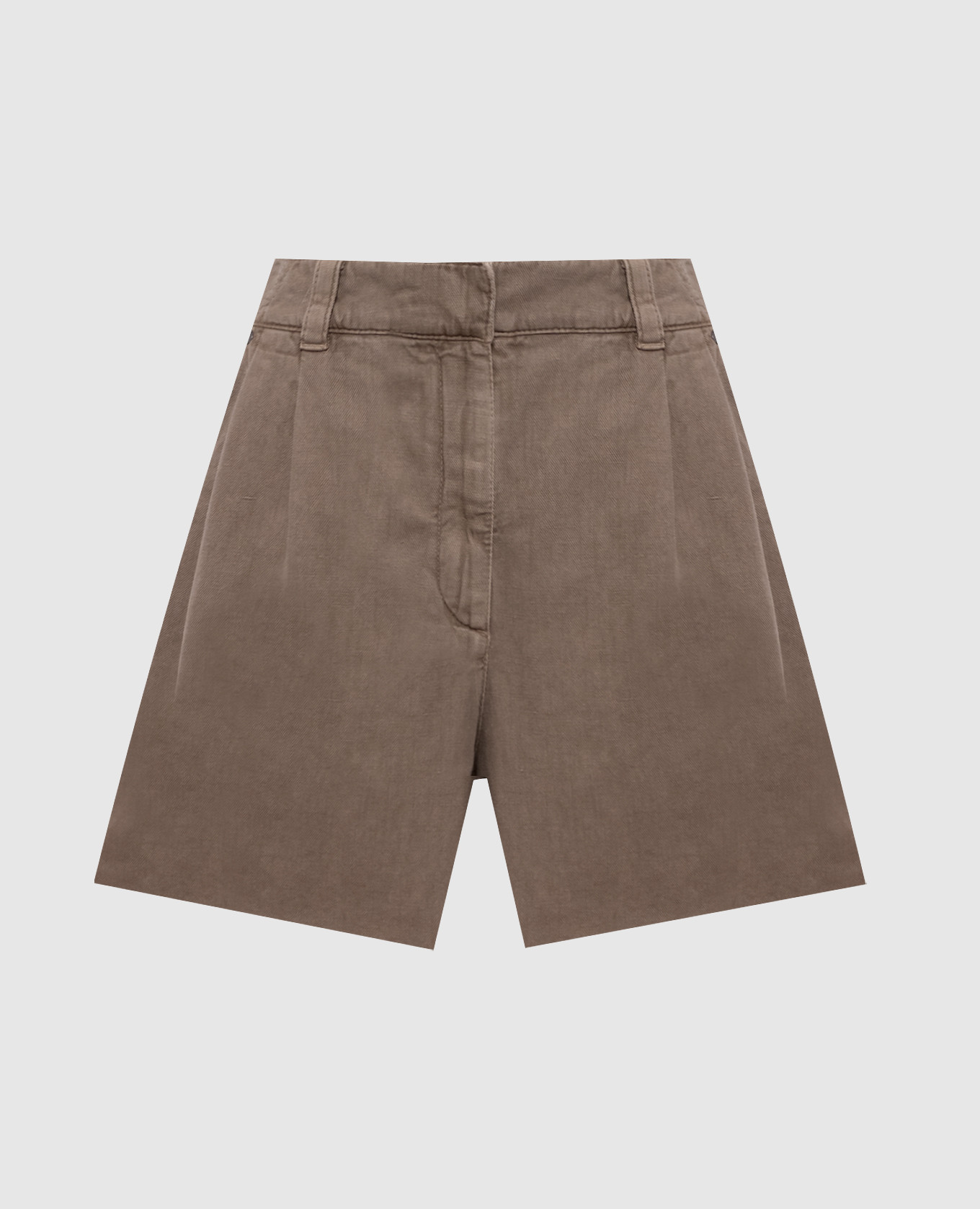 Brown denim shorts with linen