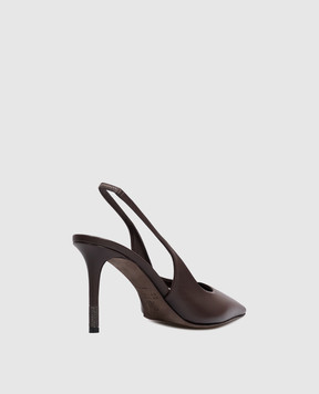 Brunello Cucinelli Brown leather slingbacks with monil chain MZSKC3256