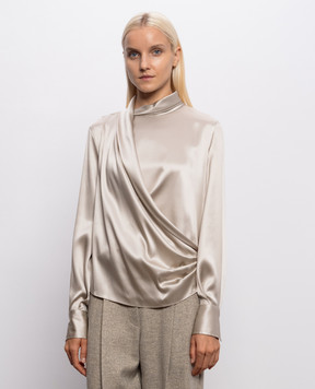 Brunello Cucinelli Beige silk blouse with drape M0C59B1T14
