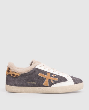 Premiata Stevend grey suede sneakers with denim-effect fur STEVEND8495M