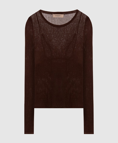 Brown sweater with double-layered silk