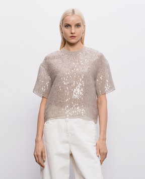 Brunello Cucinelli Beige silk top with sequins MF940HW300