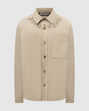 Palm Angels Khaki shirt with logo PMES043S25FAB001