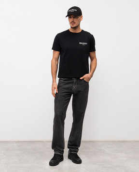 Balmain Black t-shirt with logo print FH1EF000GD84