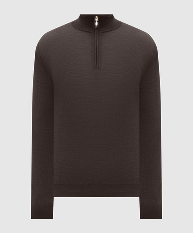 Brown wool, silk and cashmere jumper with zipper