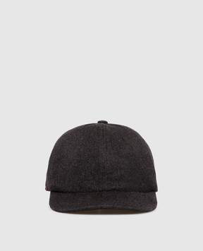 ISAIA Gray cashmere cap with embroidered emblem BRT01493561