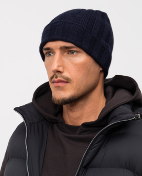 Pini Parma Blue ribbed cashmere hat CUFFIABL