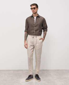 ISAIA Brown linen shirt CAM088KM304