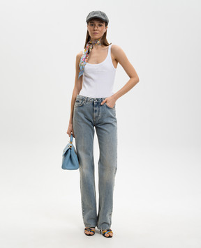Dolce&Gabbana White ribbed top with logo embroidery F8K97ZGDDL0