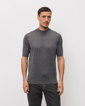 Brunello Cucinelli Grey melange silk T-shirt MNB805404P