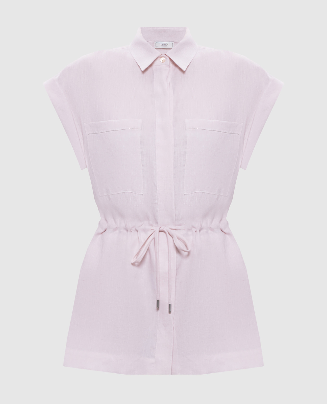 Pink linen shirt with monil chain