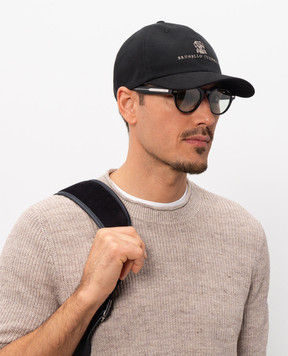 Brunello Cucinelli Black cap with embroidered emblem M252D9850