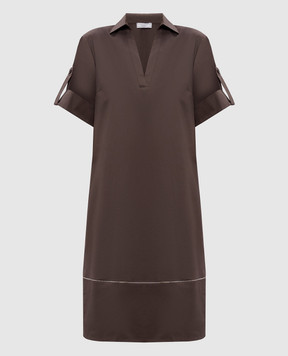 Peserico Brown dress with monil chain A0251301979