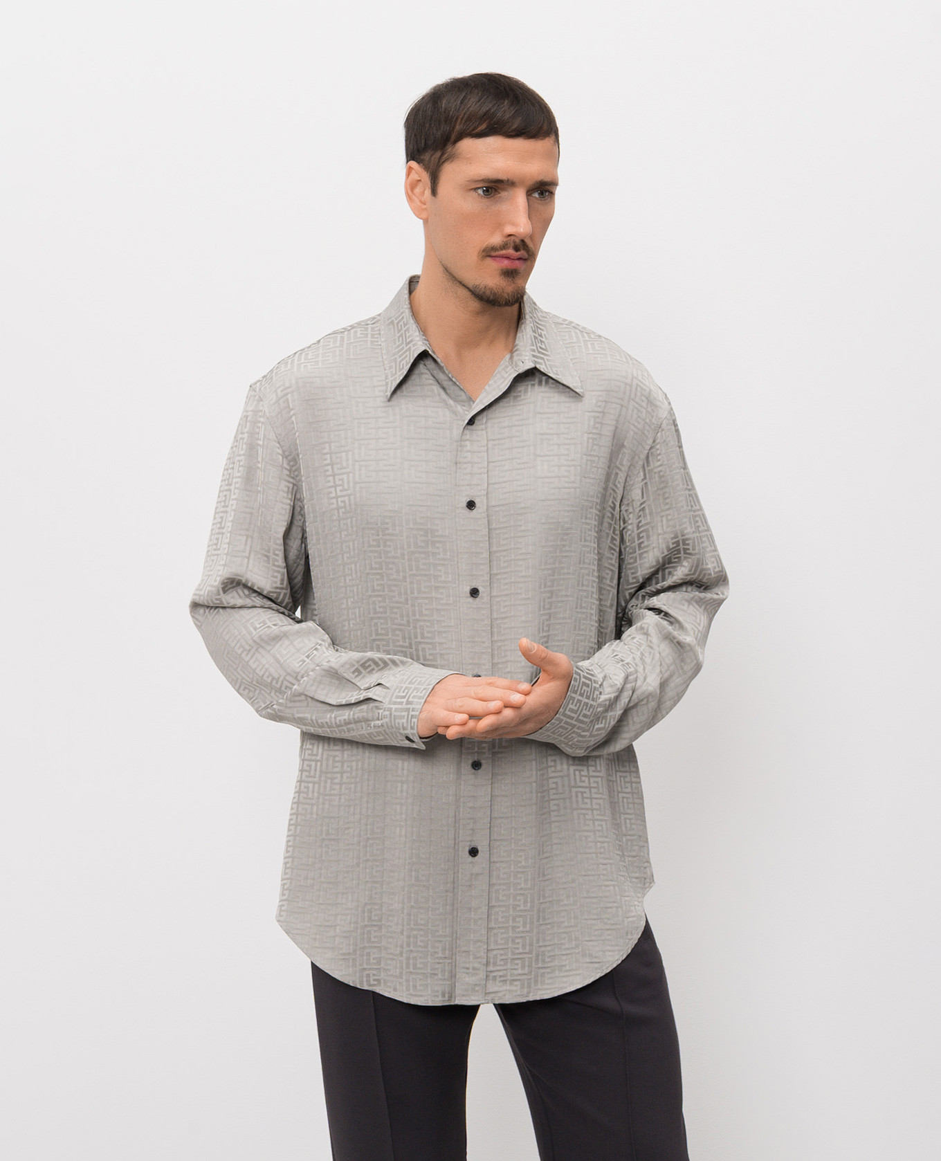 Gray shirt with monogram pattern Balmain 3