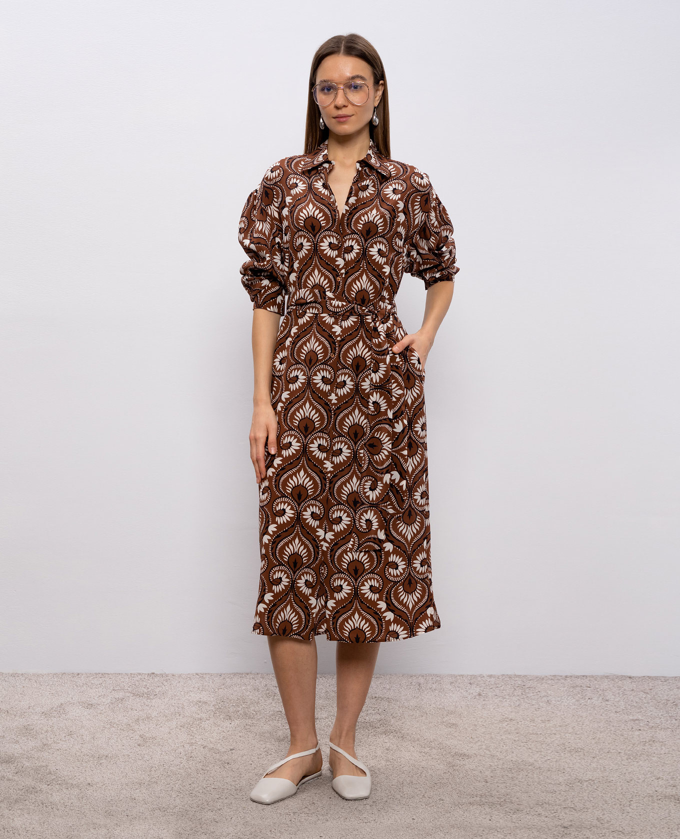 Brown WKDDOLMEN silk shirt dress Max Mara Weekend 2