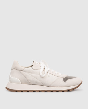 Brunello Cucinelli Gray combination sneakers with a monil chain MZ58G1960