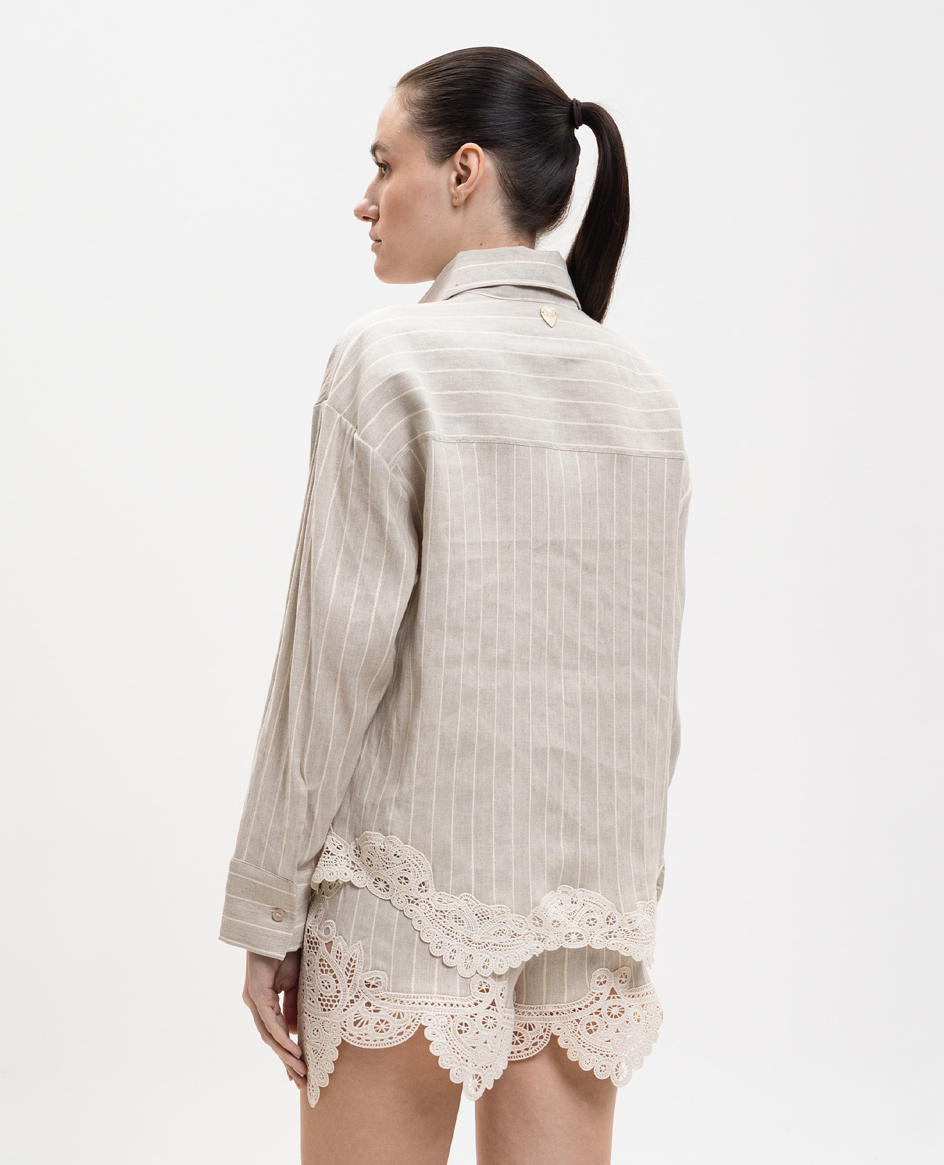 Beige striped linen shirt Twinset 4