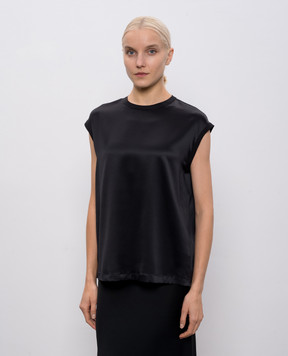 Brunello Cucinelli Black silk top with monil chain M0C59EH500