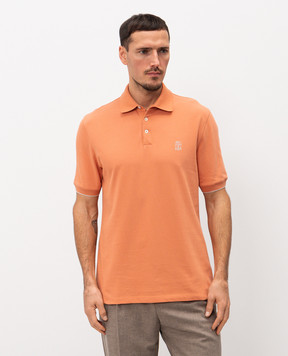 Brunello Cucinelli Orange polo shirt with logo print ME8548788