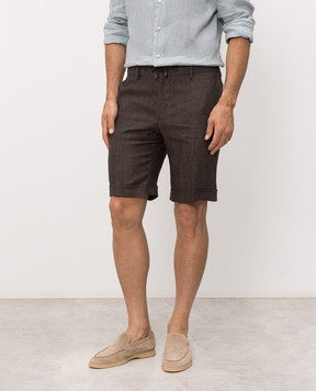Stefano Ricci Brown linen shorts with embroidery MCT80R0016L0005Q