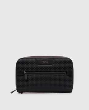 Serapian Black leather clutch with logo print SRSTSMML720223ACG2